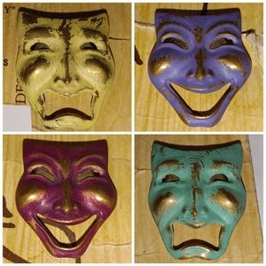 4 painted brass comedy/tragedy button covers